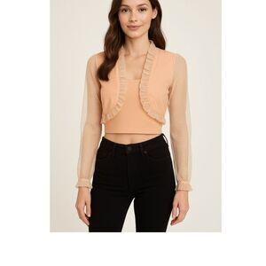 Vintage pale pink size XS Swiss dot sheer sleeves cropped jacket.